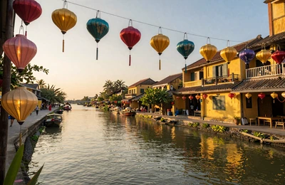 Hoi An Vietnam lantern-lit riverside at sunset for international dating travel planning