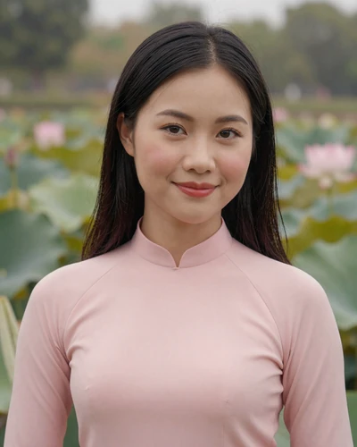Thanh, 28, Vietnamese woman from Hanoi in elegant blouse beside lotus pond seeking love