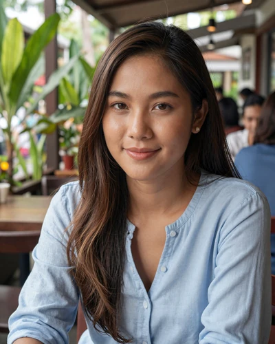 Nattaya, 27, Thai woman from Chiang Mai at a cafe terrace seeking genuine connection