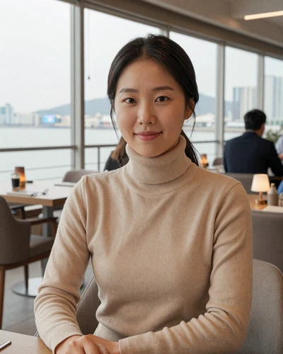 Hayoon, 30, Korean woman from Incheon at a waterfront restaurant seeking serious relationship